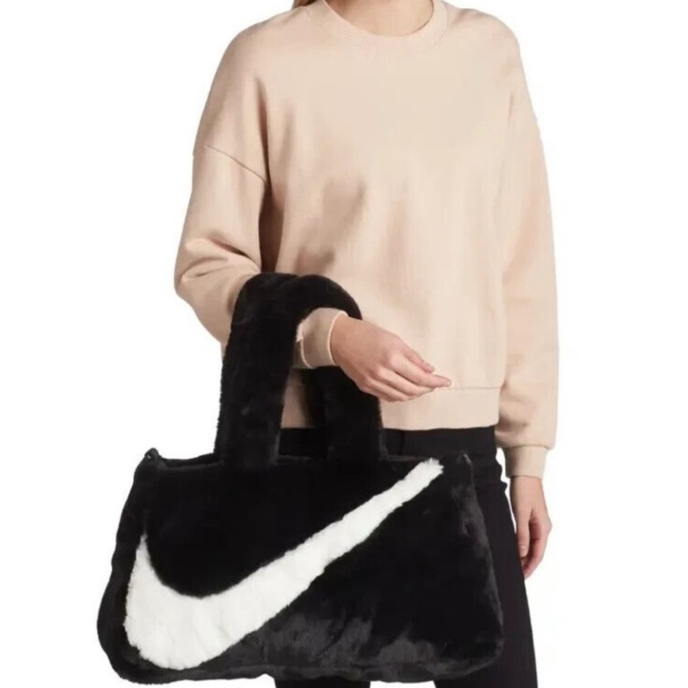 Nike Sportswear Faux Fur Large Tote Bag Black/White LIKE-NEW CONDITION!